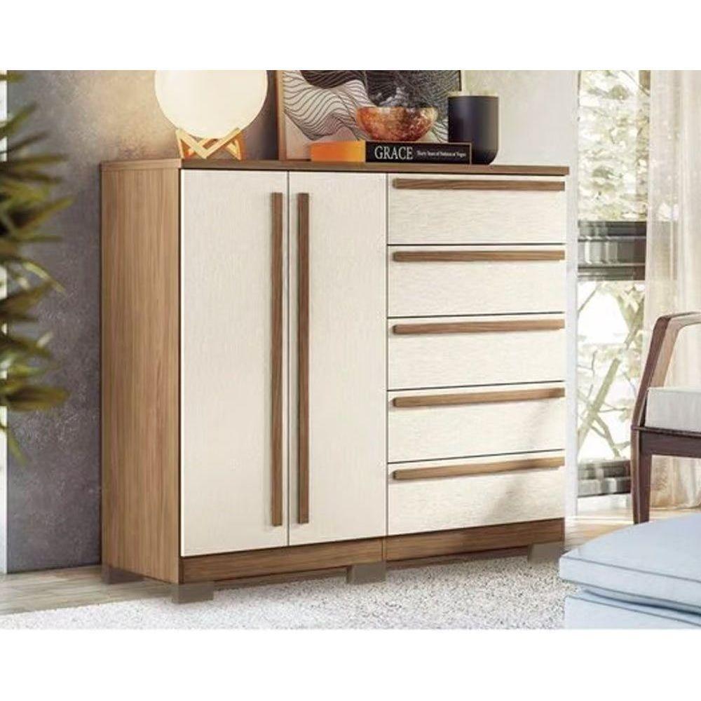 Miniatura Cômoda Juvenil Málaga Gold 2 Portas E 5 Gavetas C- Pés Jatoba-areia - Santos Andirá