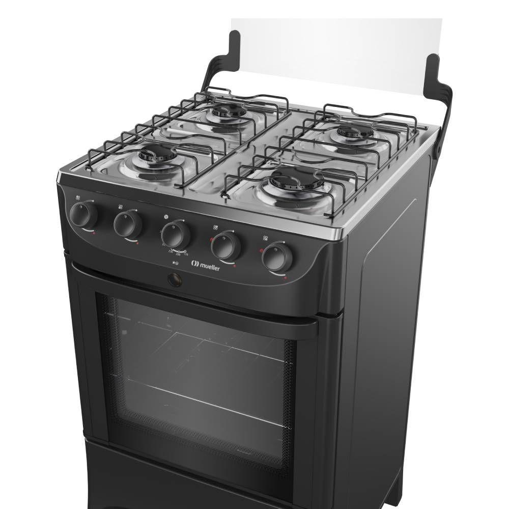 Miniatura Fogao Mueller 4 Bocas Preto Mesa de Inox com Acendimento Automático Bivolt (MFI4BB)
