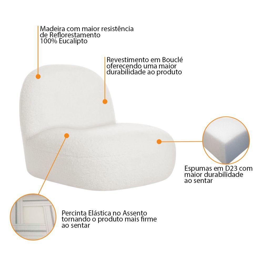 Sofá Curvo 200cm 3 Lugares E 1 Poltrona Orgânica Amsterdã Bouclé - Amarena Móveis Cor Branco