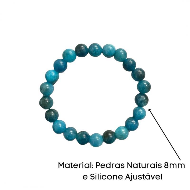 Miniatura Pulseira Pedra Natural Apatita Azul 8Mm Evolução Espiritual