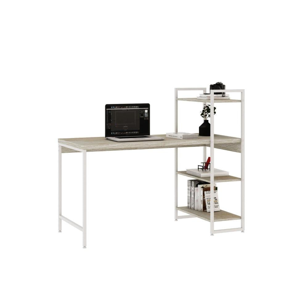 Miniatura Escrivaninha com Estante 3 Prateleiras Estilo Industrial 135cm Active Yescasa Snow / Est.Branca