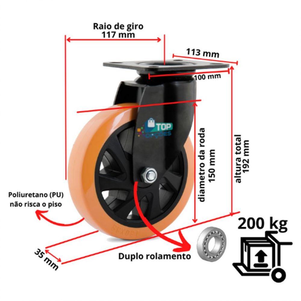 Miniatura Rodizio Giratório 6 Pol. Sem Freio Com Placa Glpb.614.pu.e