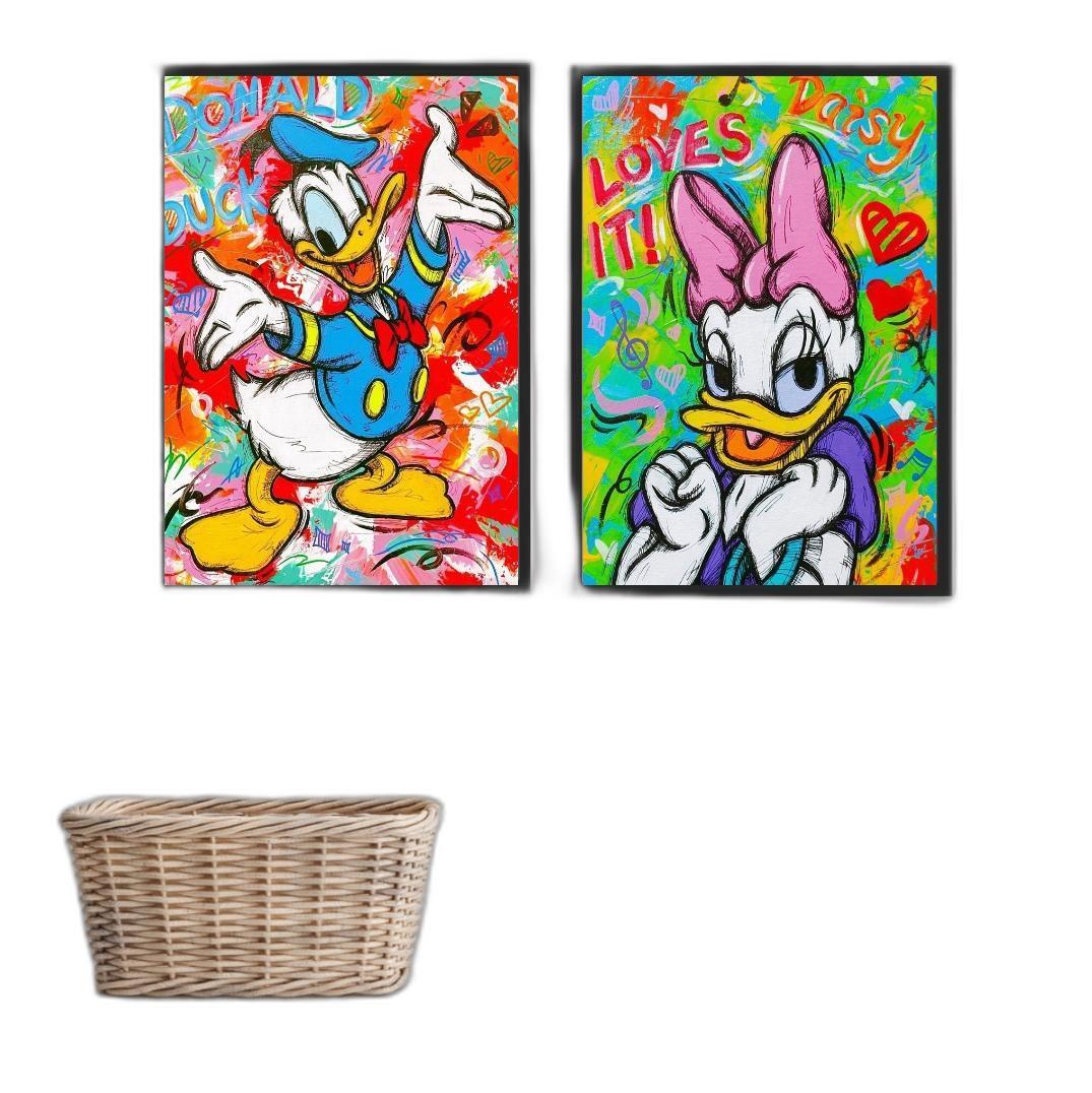 Miniatura Kit 2 Quadros Grafite Margarida e Donald 33x24cm Preto