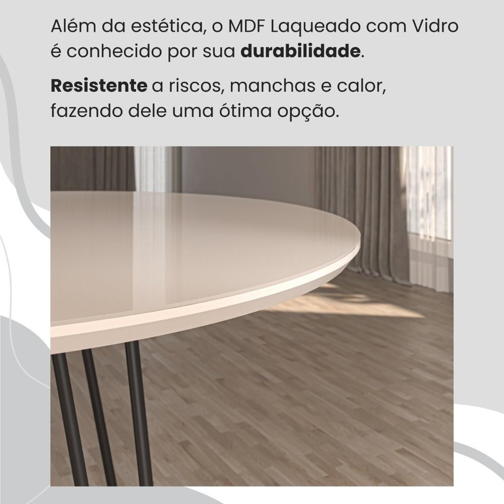 Conjunto Sala de Jantar Mesa Redonda 100cm Base Omega Tampo MDF Laca com Vidro Malibu Preto