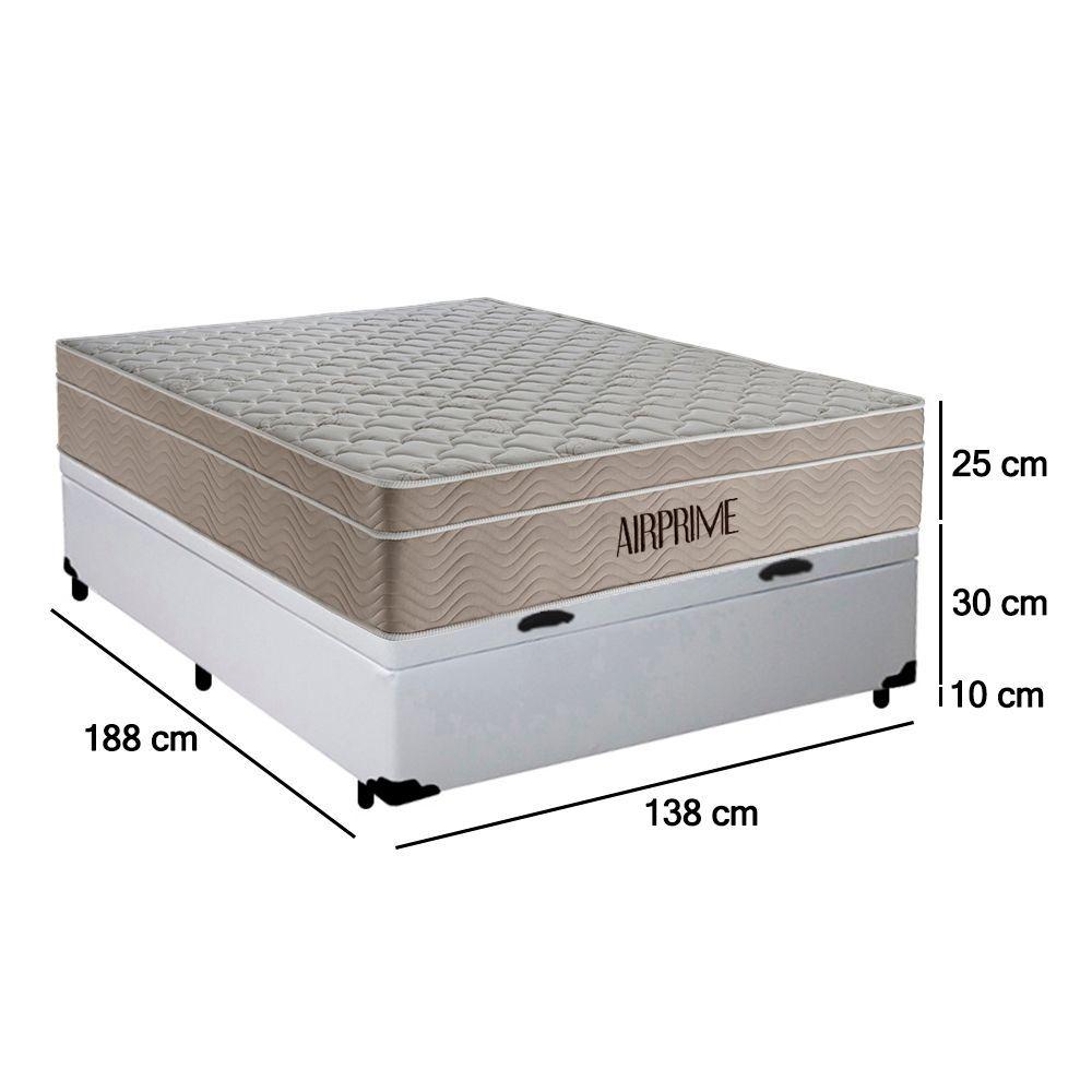 Miniatura Cama Box Baú Casal Sintético Cremil + Colchão Molas Ensacadas Airprime 138x188x65cm Branco