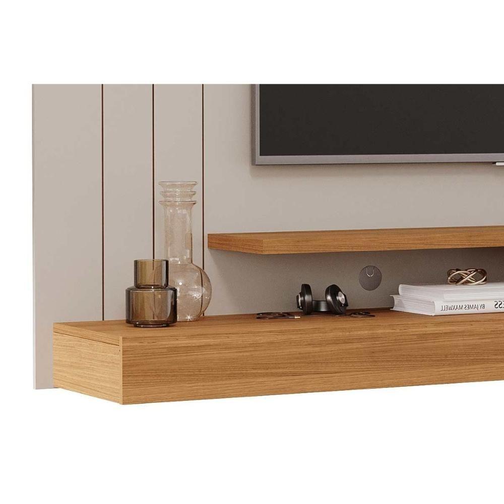 Painel Quarto P/ Tv Até 50 Polegadas Valência Plus C/ Prateleira E Nichos 160x135cm Cinamomo/off White - Permóbili