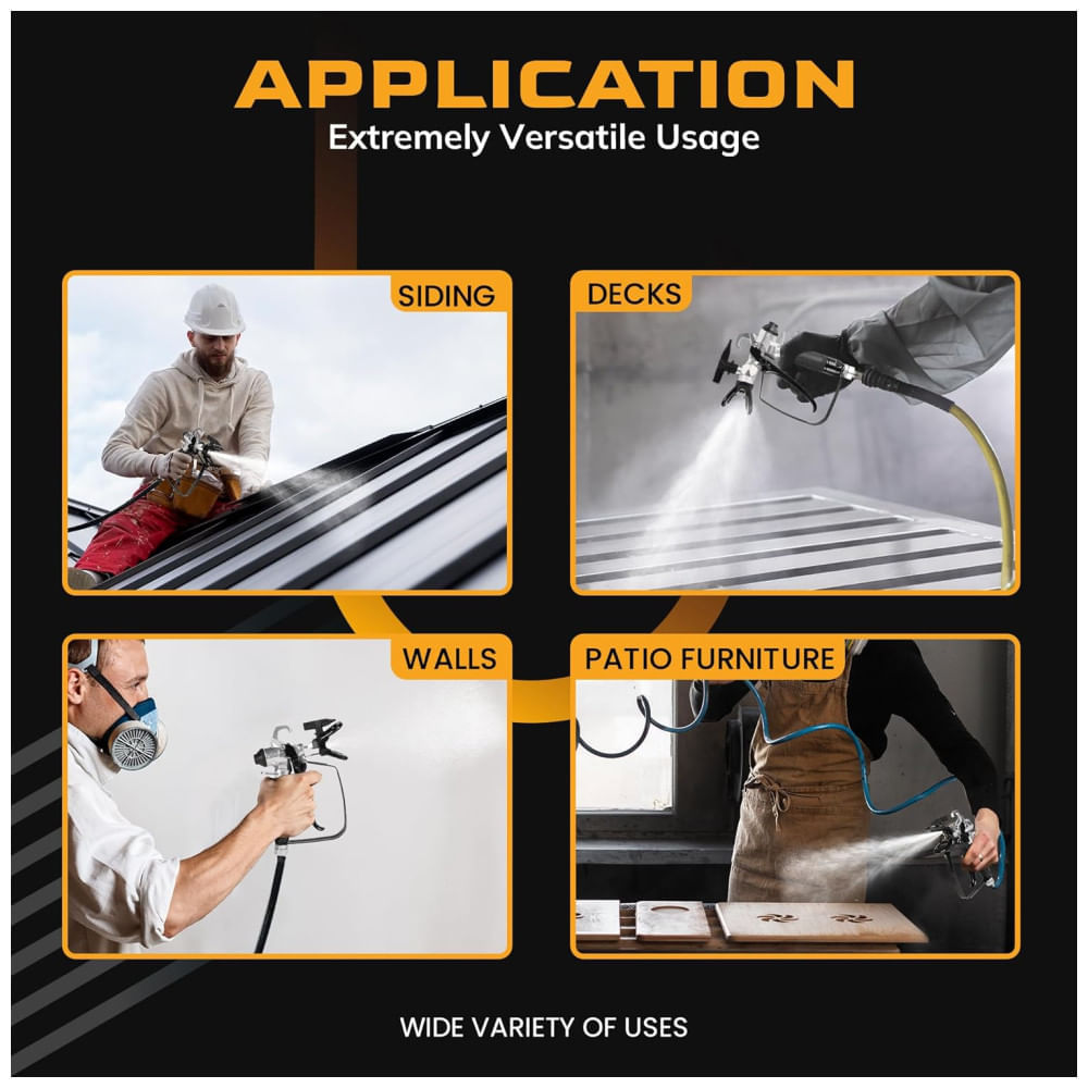 Miniatura Pistola de Pintura Airless Premium Modelo 821, Alta Pressão 3600 PSI com Bico Reversível 517, Junta Giratória, Cabo de Borracha, RICHOKIE.