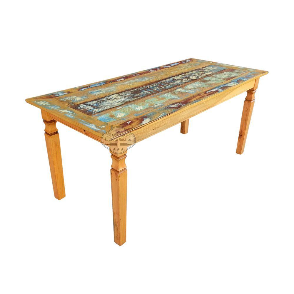 Miniatura Mesa Em Madeira 200 X 90 Com Tinta Pátina Em Demolição Sudeste Rústico