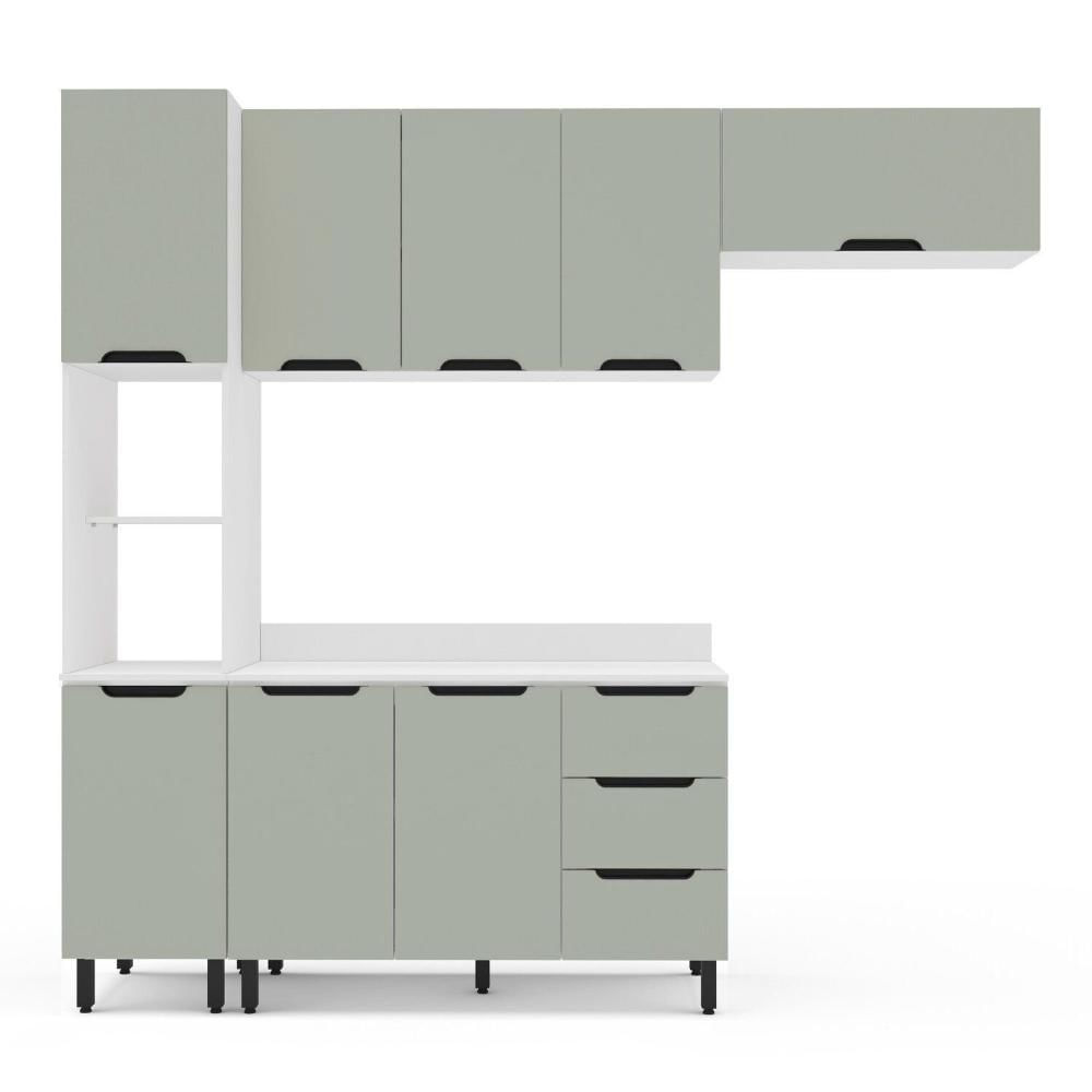 Miniatura Cozinha Completa 4 Peças 224,5cm X 240cm Meena Branco/Verde Oliva