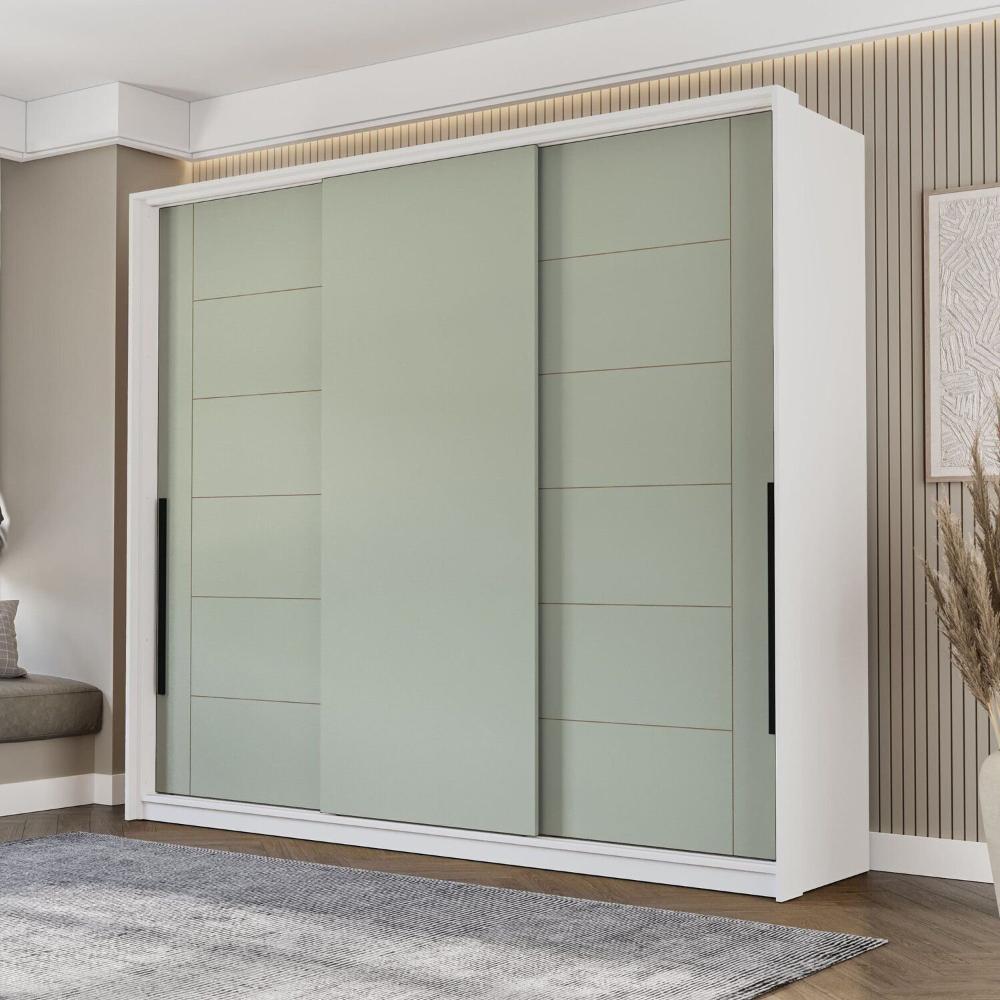 Miniatura Guarda Roupa 3 Portas de Correr 4 Gavetas Lisboa Branco/Verde