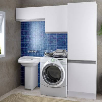 Miniatura Kit Área De Serviço Madesa Acordes Glamy 100% MDF com 2 Armários e Torre Branco Cor:Branco