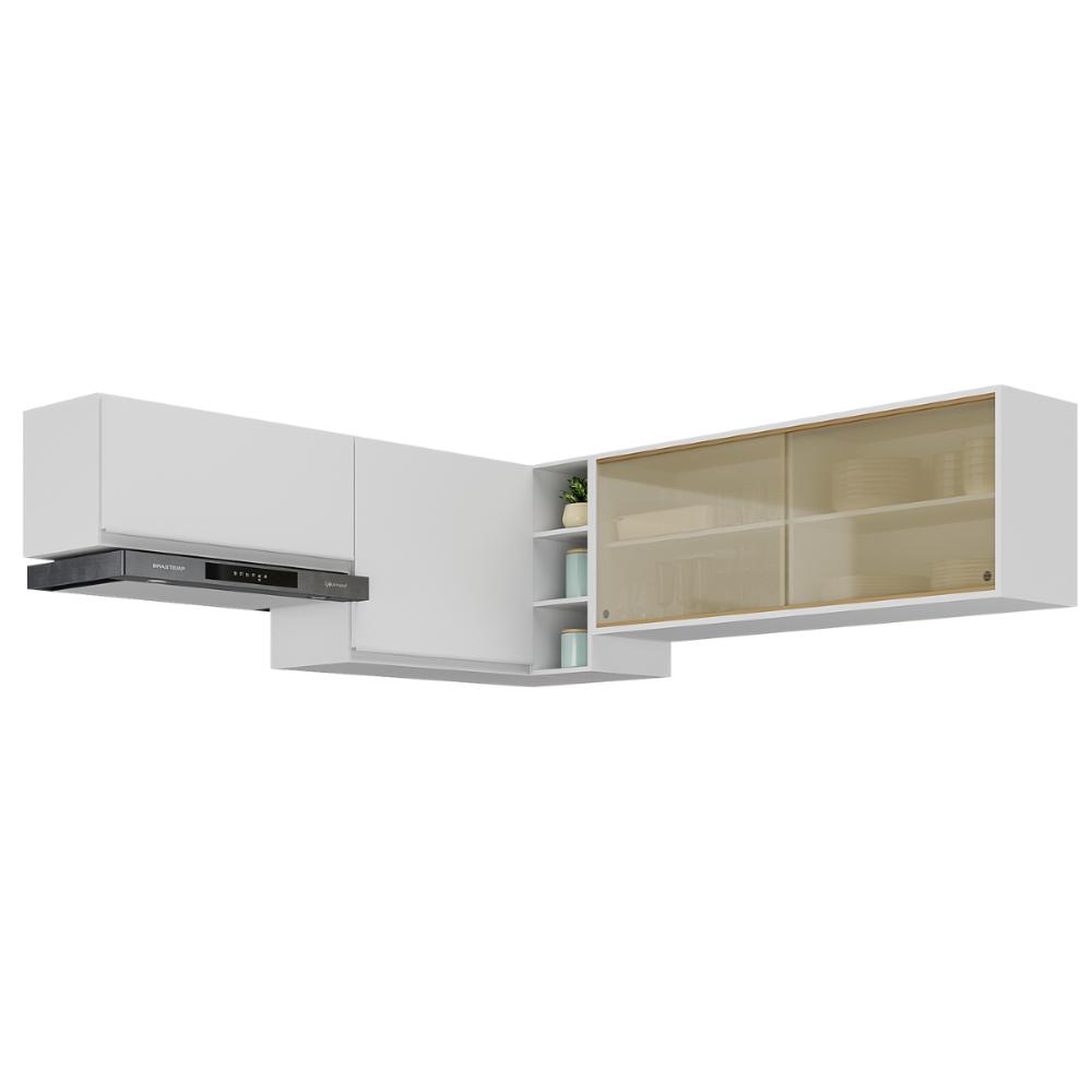 Miniatura Kit Armário Cozinha Aéreo Canto 90cm com Aéreo 70cm e Aéreo 120cm Veneza Multimóveis MP2287 Branco