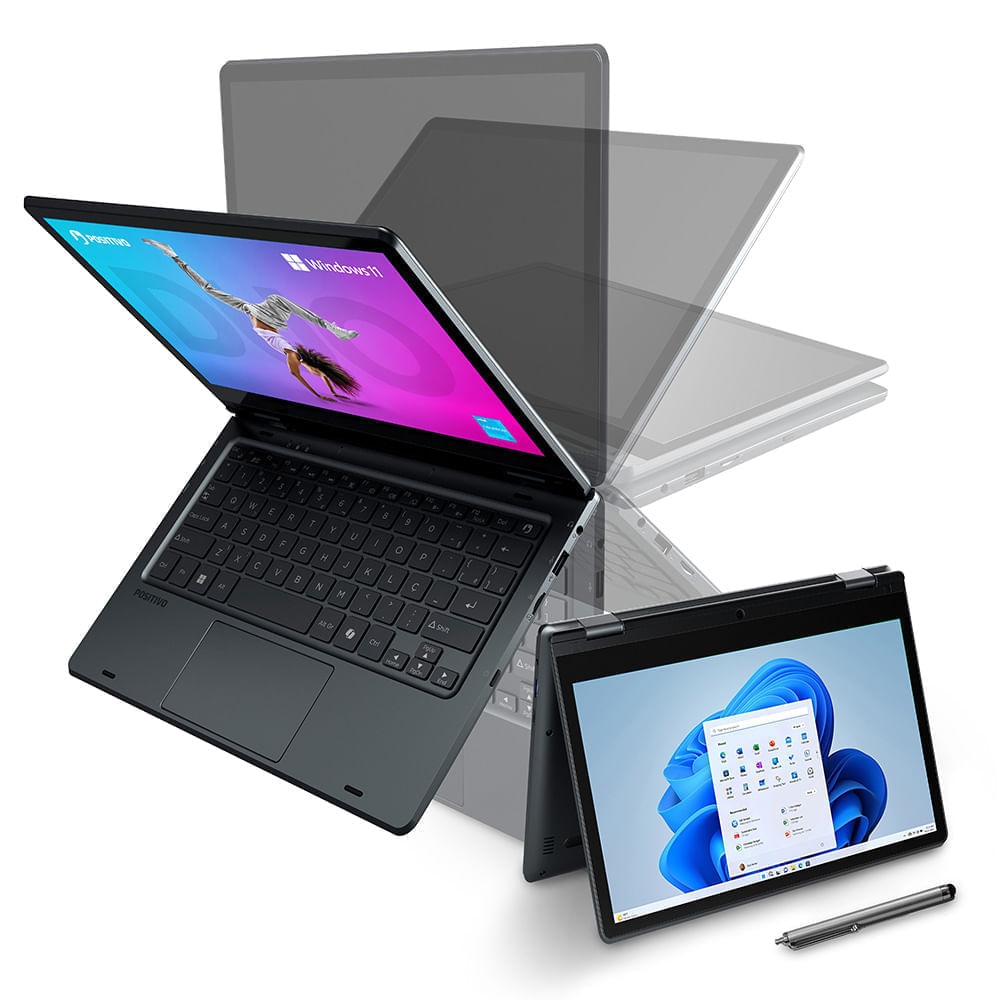 Notebook 2 em 1 Positivo Duo C4128E Intel® Celeron® N4500 Windows 11 Home 4GB RAM  128GB eMMC 11” LED HD IPS - Cinza