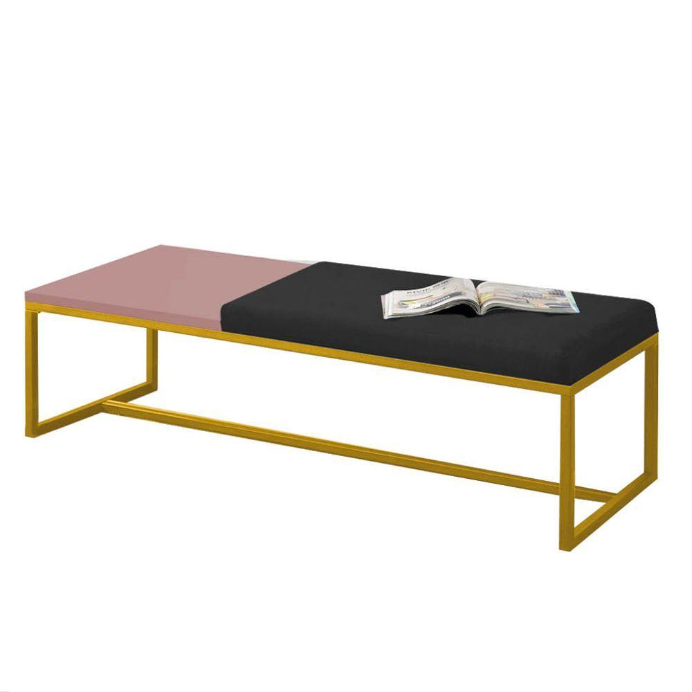 Miniatura Calçadeira Recamier Londres 195cm Dourado Sintético Preto Mdf Rose - Ahazzo Móveis