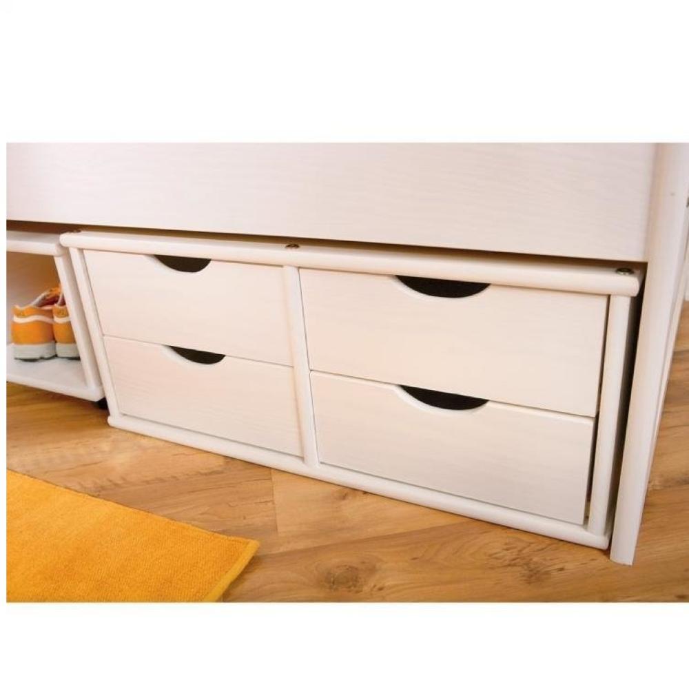 Cama Solteiro 5 Gavetas e Nicho Madeira Maciça Floro Inter Link Branco Lavado