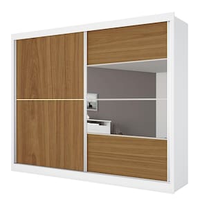 Miniatura Guarda-Roupa Casal Móveis Europa Londres Flex com Espelho, 2 Portas de Correr e 4 Gavetas - 205cm de largura Branco/Caramelo