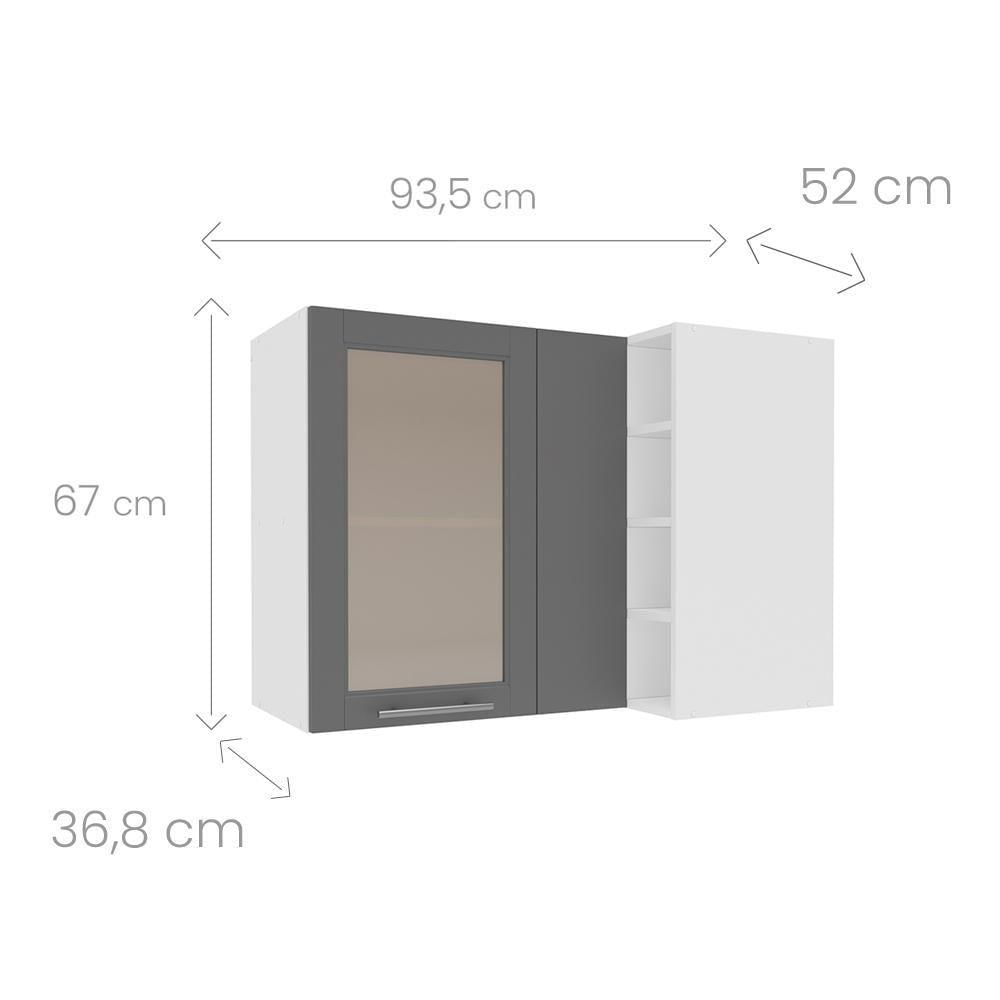 Armário Aéreo Canto Cozinha 1 Porta De Vidro Reflecta Menu Fettuccine Kitchen Branco/Cinza