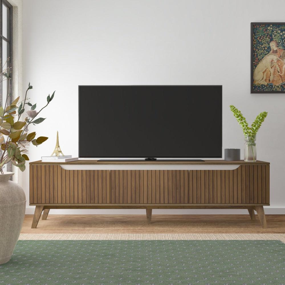 Miniatura Rack para TV até 75 Polegadas 180cm 2 Portas 1 Gaveta Liverpool Yescasa Pinho Ripado/Off White