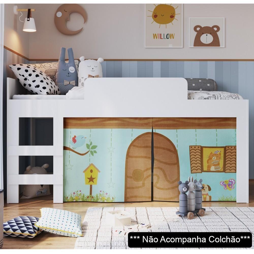 Miniatura Cama Elevada Com Cortina Alegria Meu Fofinho A05 Branco - Mpozenato