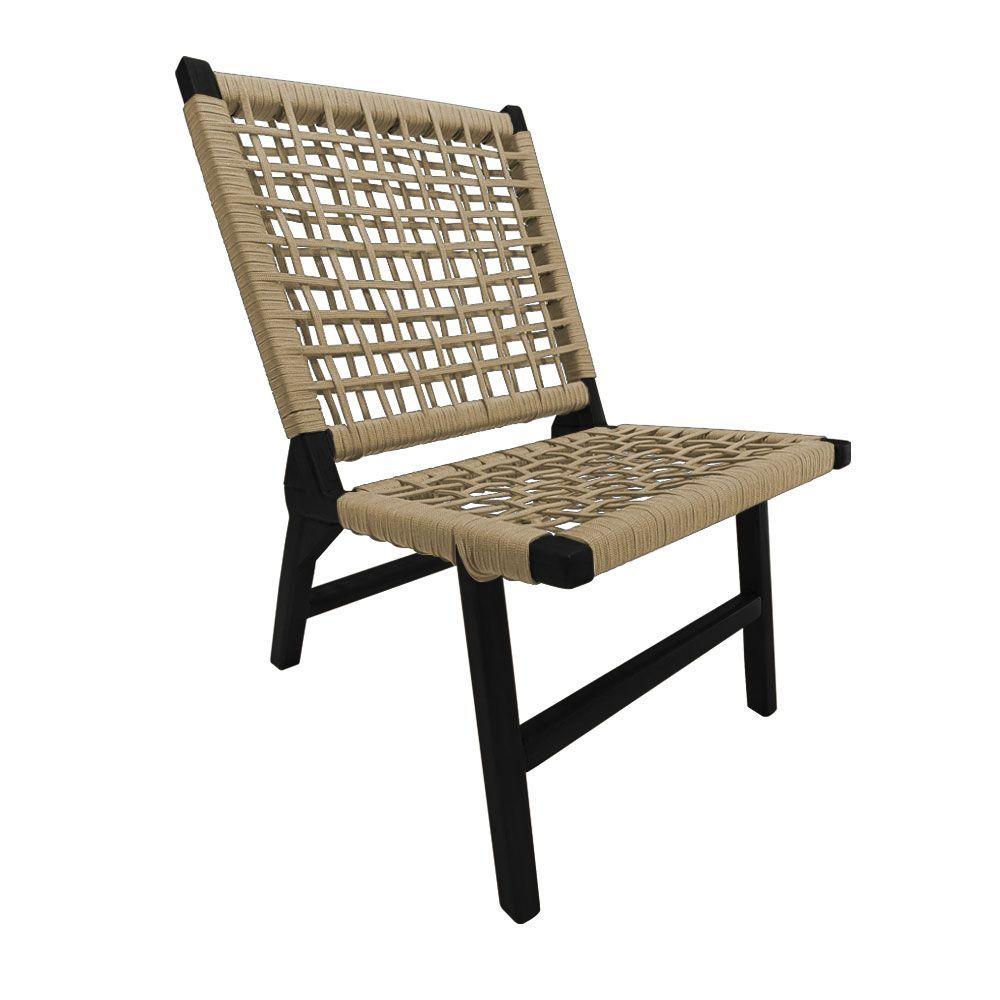 Kit 2 Cadeiras Viena Base De Madeira Maciça Preta E Corda Náutica Bege - Bege