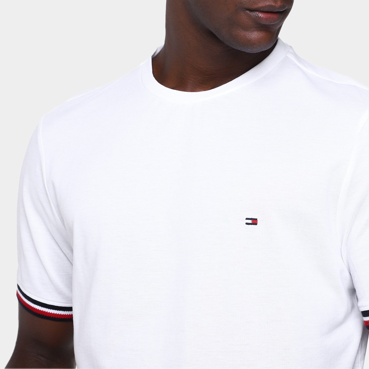 Miniatura Camiseta Tommy Hilfiger Global Stripe Cuff Masculina Branco - G