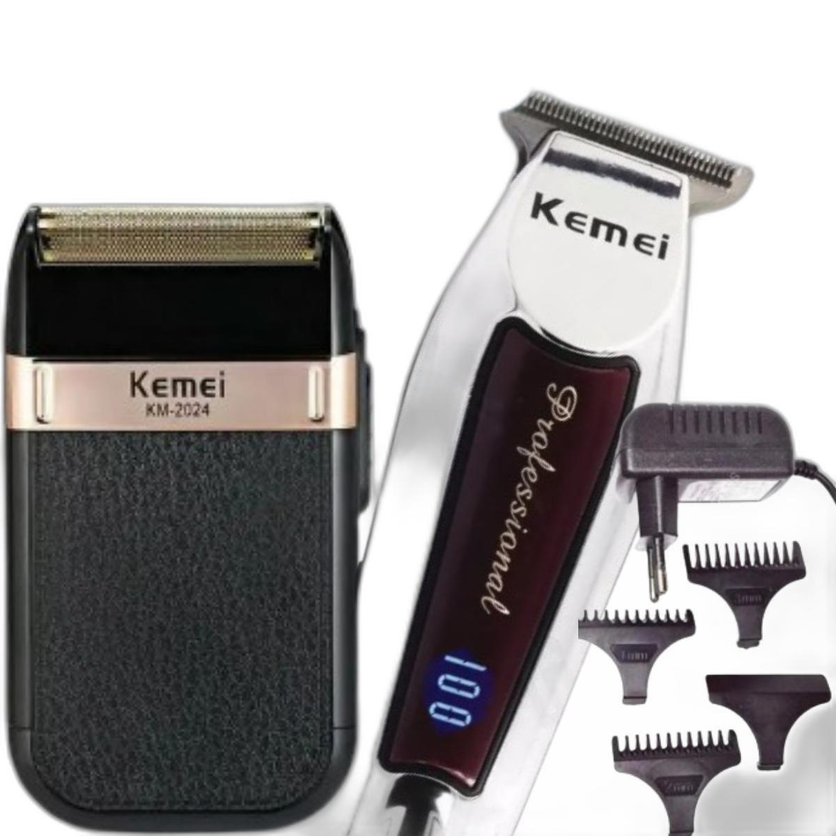 Miniatura Kit Total Masculino Kemei: Barbeador 2024 E Máquina Corte E