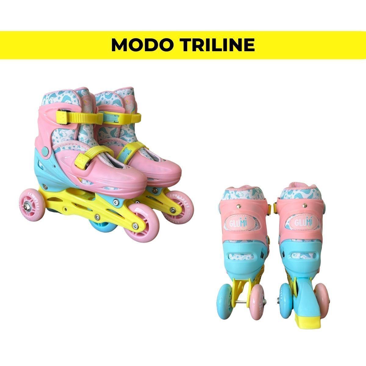 Miniatura Patins Triline Inline Tam Ajustável 30-33 Unicórnio Glumi