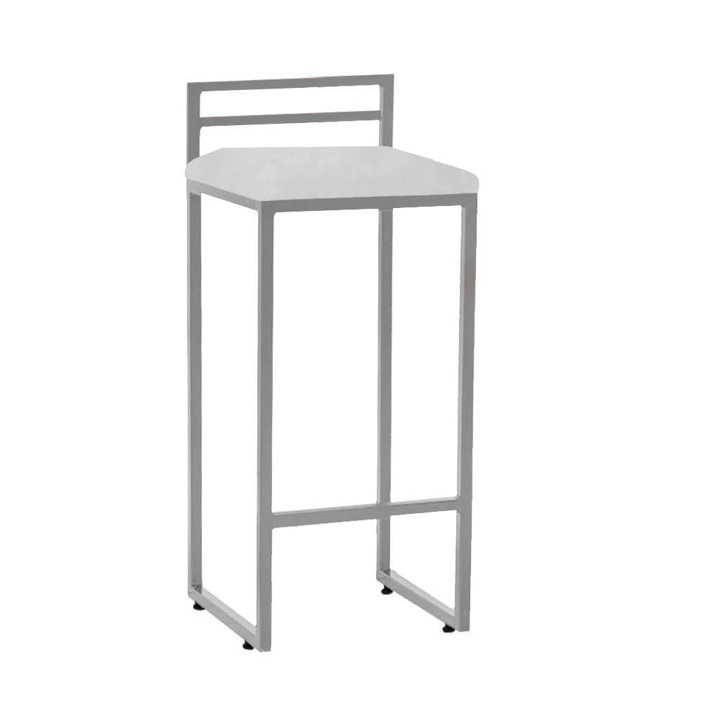 Miniatura Banqueta Alta Com Encosto Petra Balcão Bar Cozinha Bistrô Ferro Cinza Sintético Branco