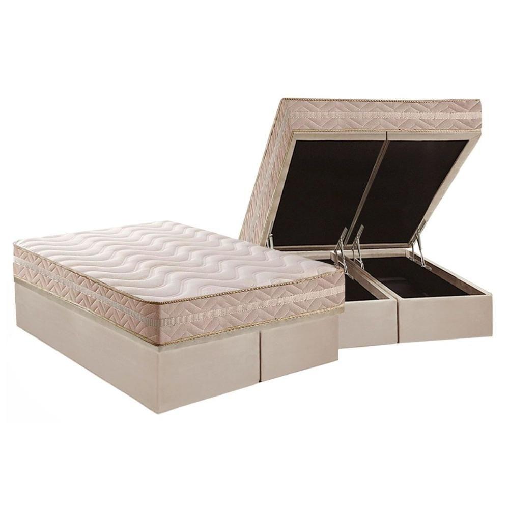 Miniatura Cama Box Baú Queen: Colchão Ortopédico Paropas D33 / Ag65 Master + Base Crc Suede Clean(158X198)
