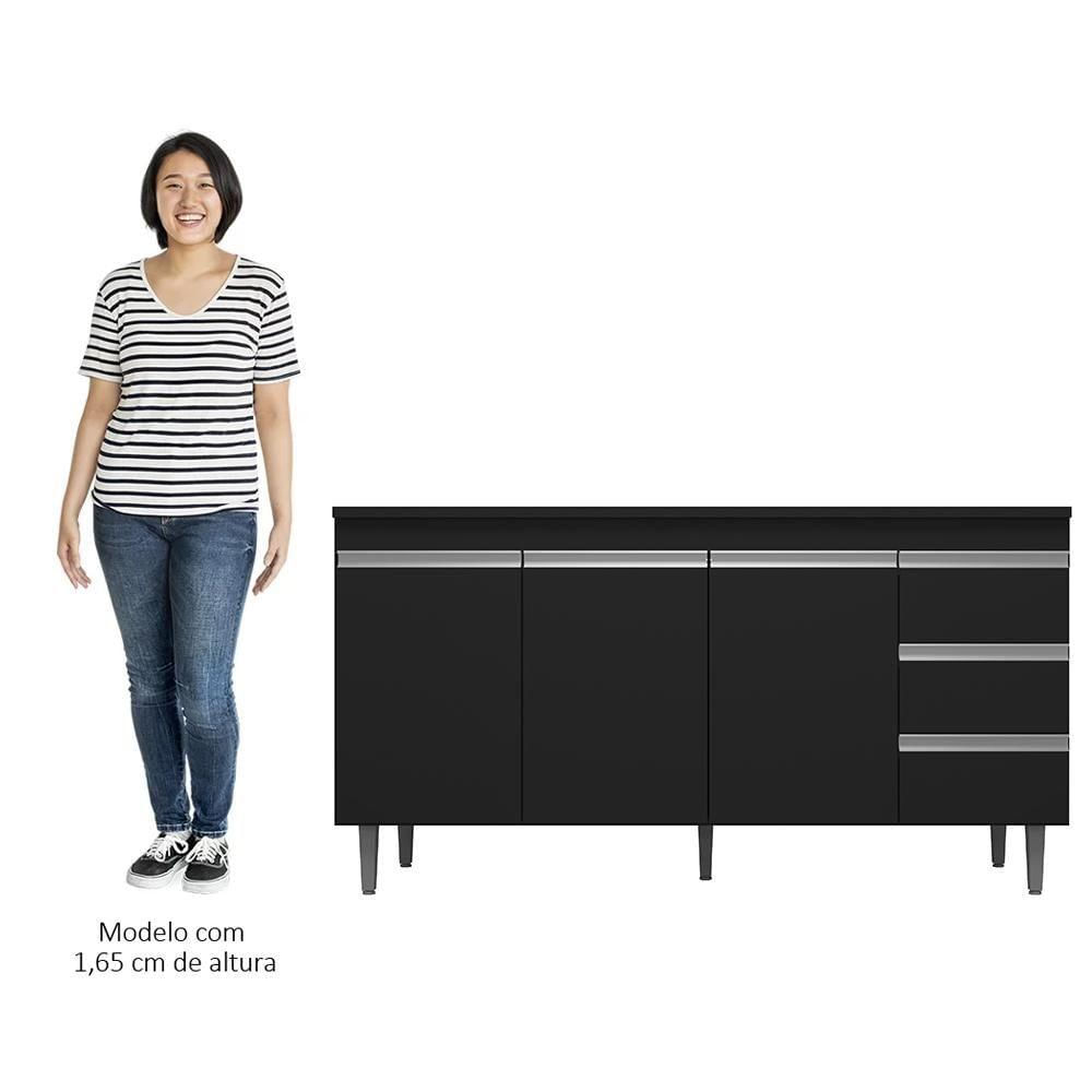Miniatura Balcão De Cozinha Com Pia Inox 160cm 3 Gavetas Andréia Preto - Ajl Móveis