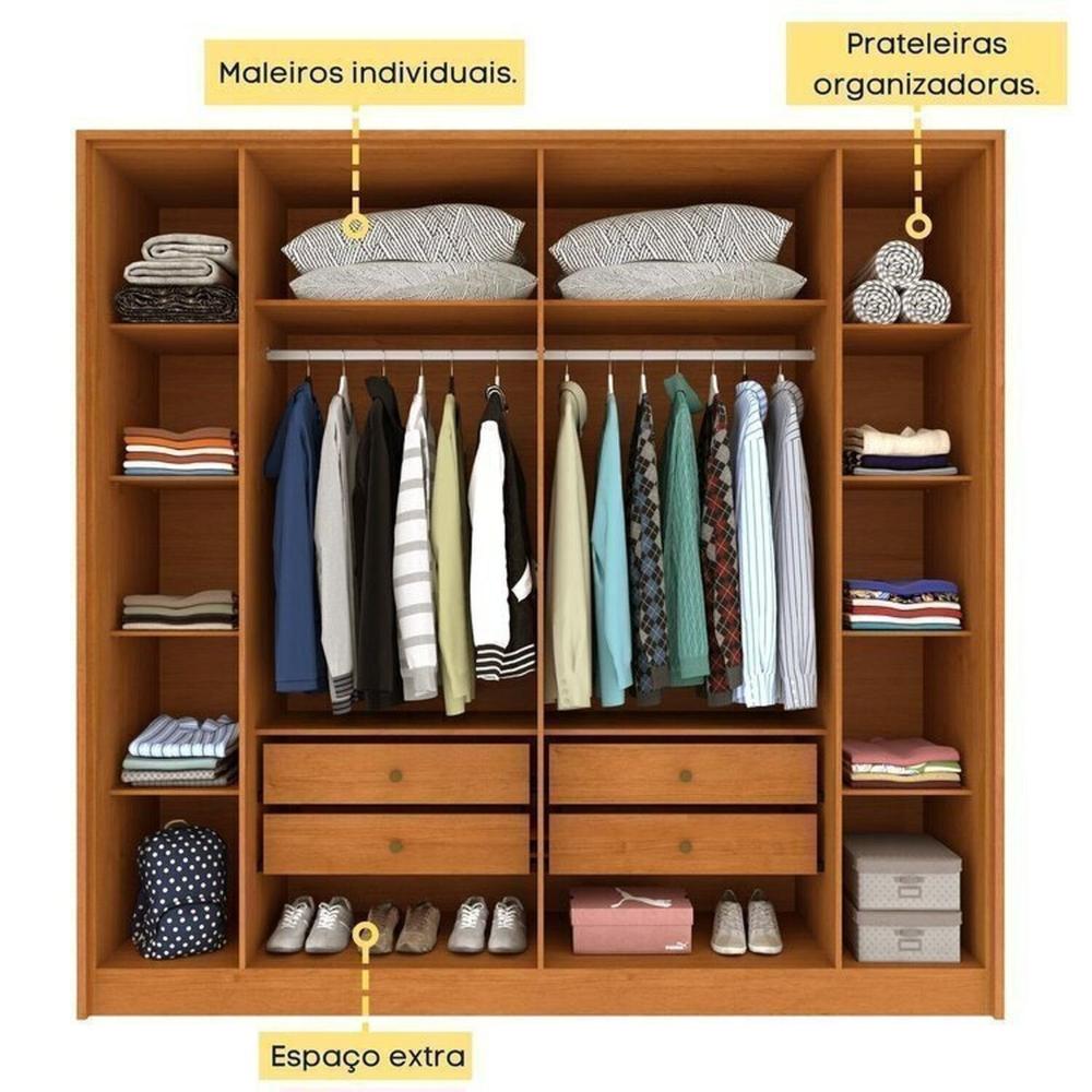 Quarto Completo 1 Guarda-Roupa com Espelho 1 Cômoda Ripado Nova York e 1 Cama Casal Mônaco Espresso Móveis Cinamomo