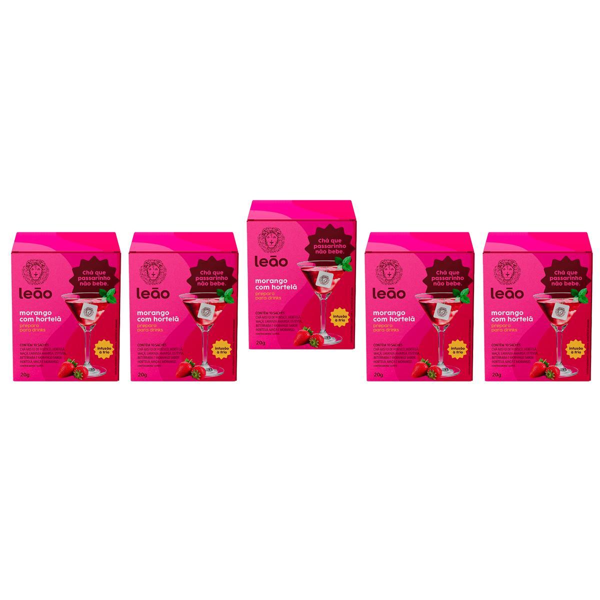 Miniatura Chá Gelado Drink Leão Embalado Individual Morango Kit 5