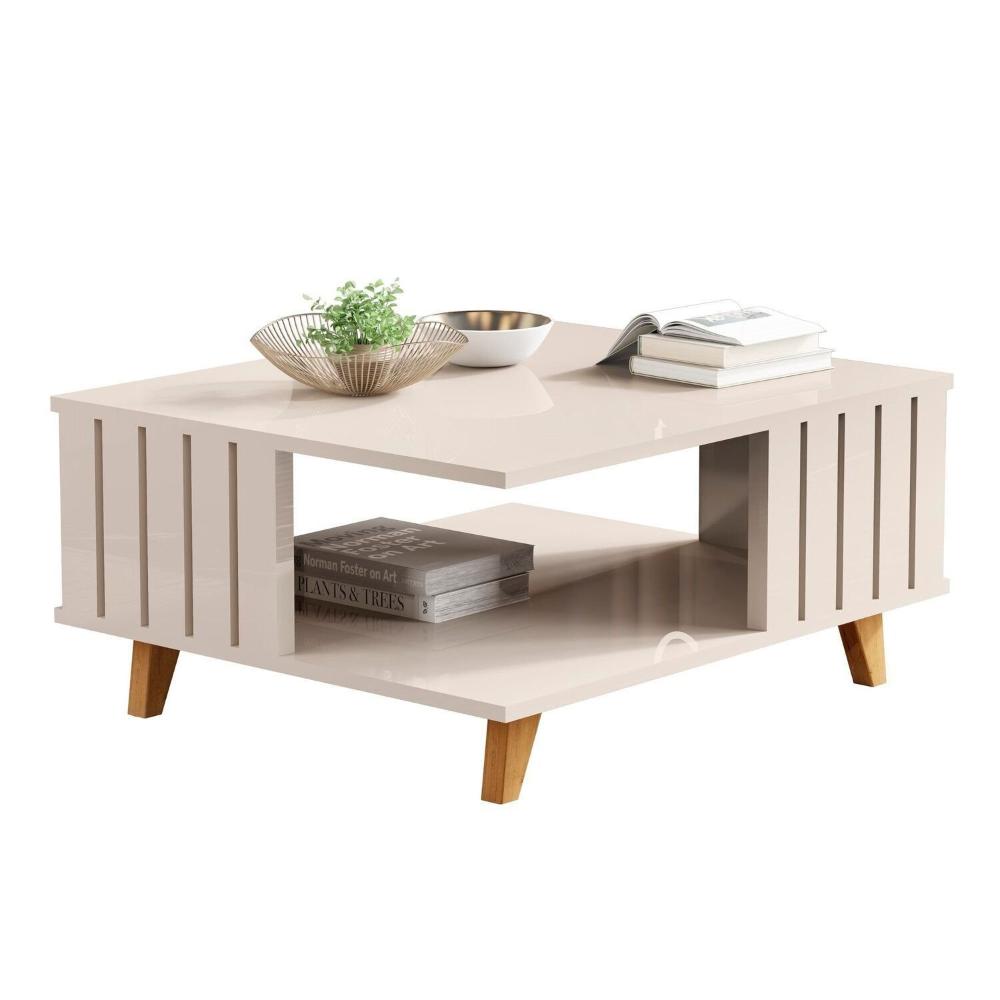 Miniatura Mesa de Centro Ripada Açaí 33x70x60 Cm Off White