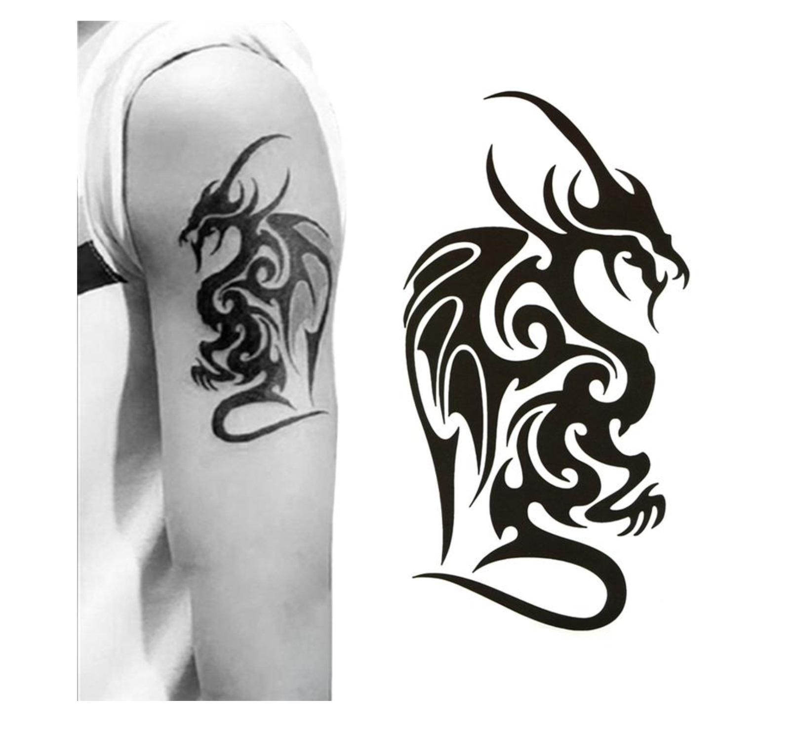 Tatuagem Temporária Tribal Dragão Inferno Anjo Mal