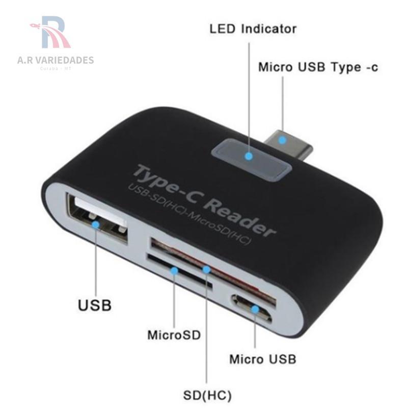Miniatura Adaptador Type-C Card Reader E Usb Smart Varias Função