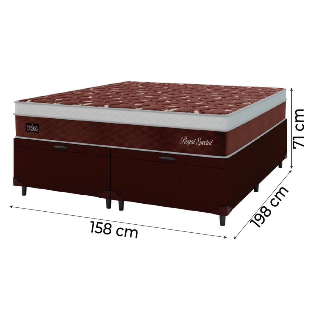 Miniatura Cama Box Baú Casal Queen Colchão Molas Ensacadas Royal 158x198x71cm Marrom / Branco Hellen