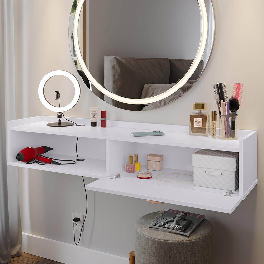 Miniatura Penteadeira Suspensa Classic 90 cm Porta Joia Mesa Maquiagem Camarim Quarto Pequeno - Branco - RPM