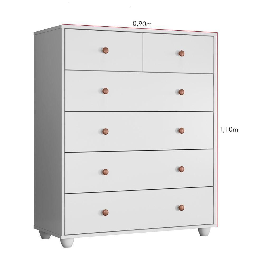 Miniatura Cômoda 90cm 6 Gavetas Glória A02 Branco Fosco Liso - Mpozenato