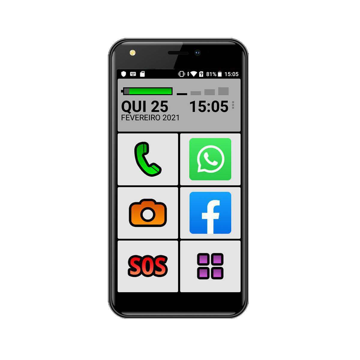 Miniatura Celular Do Idoso Teclas Grandes 32Gb Sos Positivo Preto
