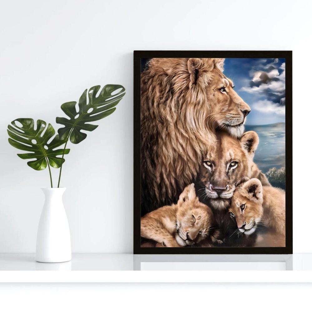 Miniatura Quadro Decorativo Leão Leoa e Filhotes Animal 005 40cmx60cm