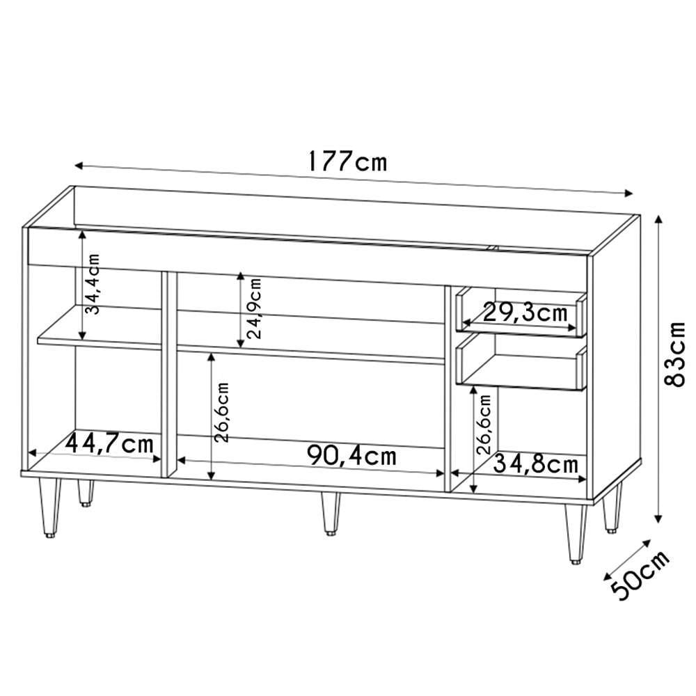 Miniatura Balcão Gabinete Para Pia 180cm Sem Tampo Dallas Branco-preto - Lumil