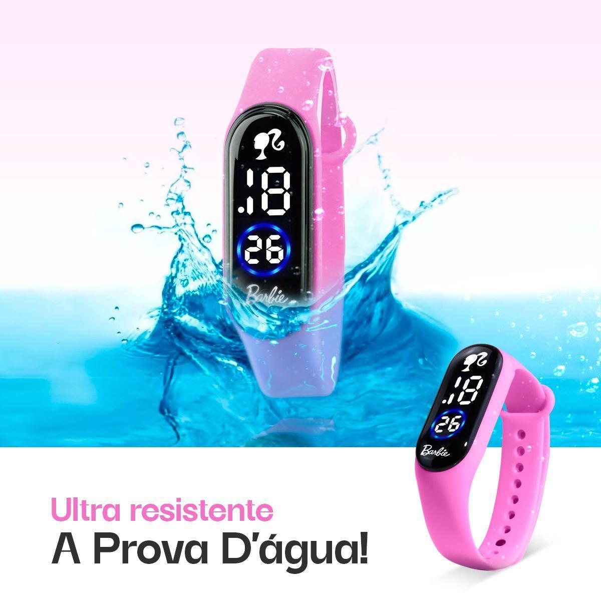 Miniatura Relogio Digital Infantil Rosa Barbie + Oculos Proteção Uv