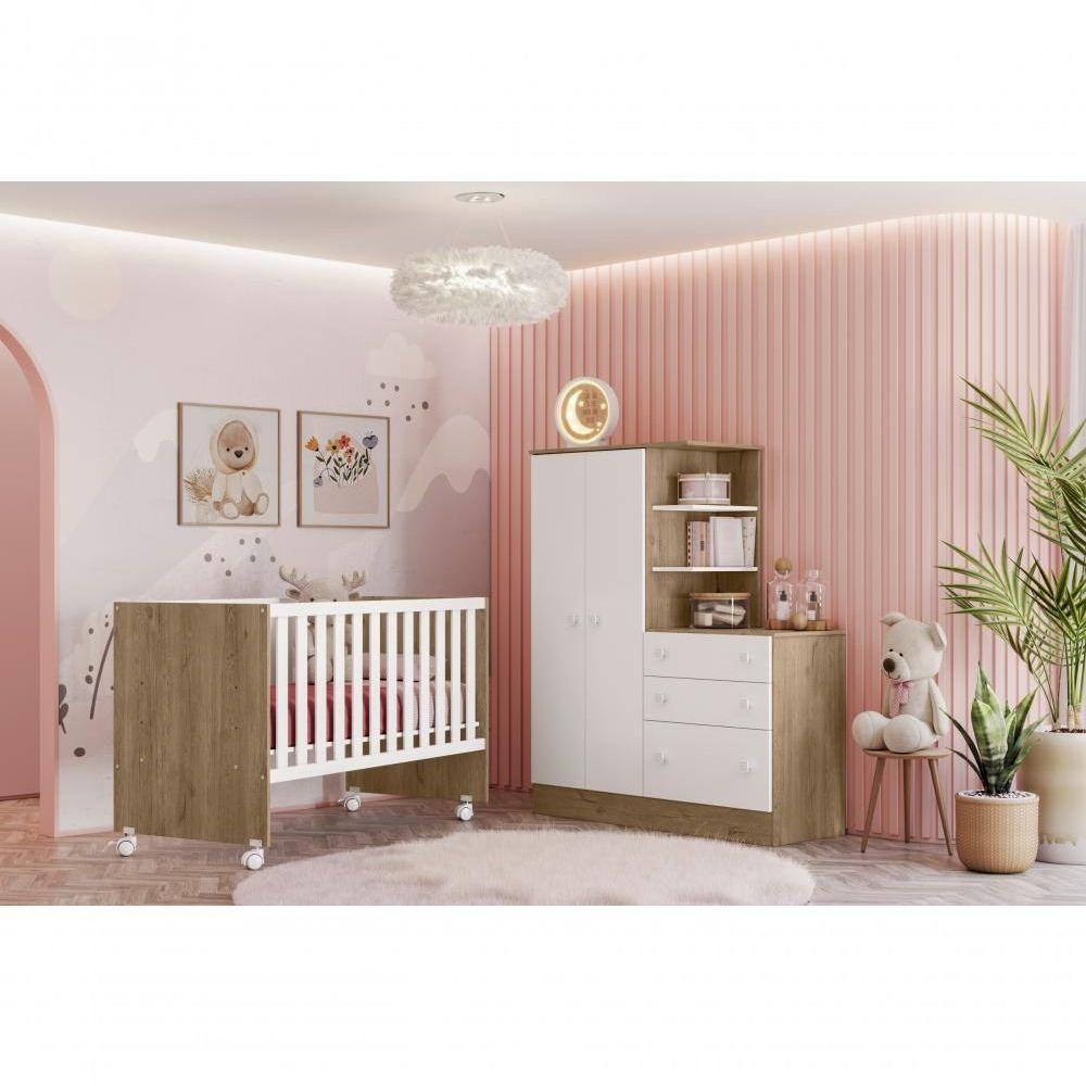 Miniatura Roupeiro Com Comoda Infantil Fermo Carvalho Rustico Branco