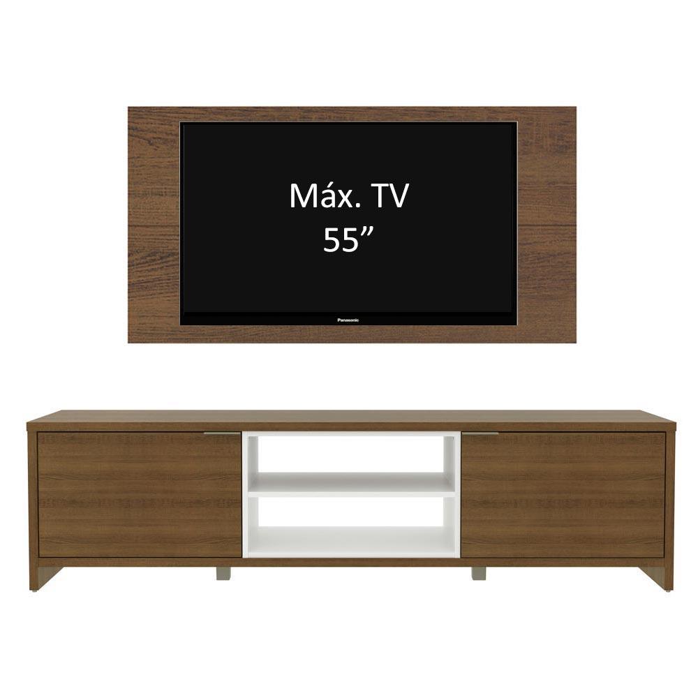 Miniatura Rack Madesa Metz e Painel para TV até 55 Polegadas - Rustic/Branco/Rustic Rustic/Branco/Rustic