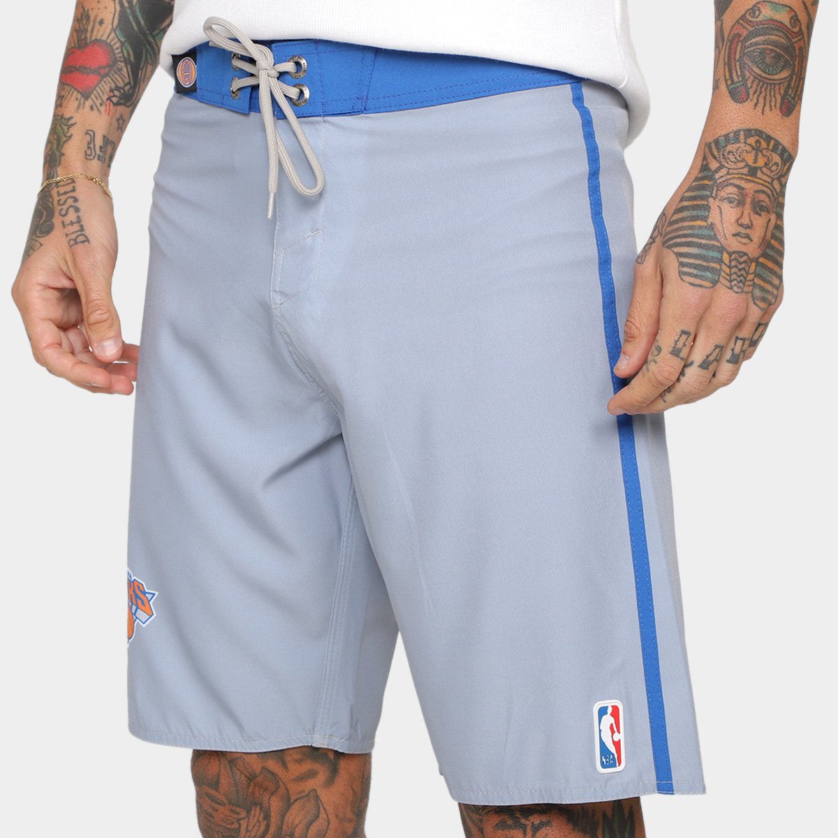 Miniatura Bermuda NBA New York Knicks Logo Team Masculina Azul Claro - 38