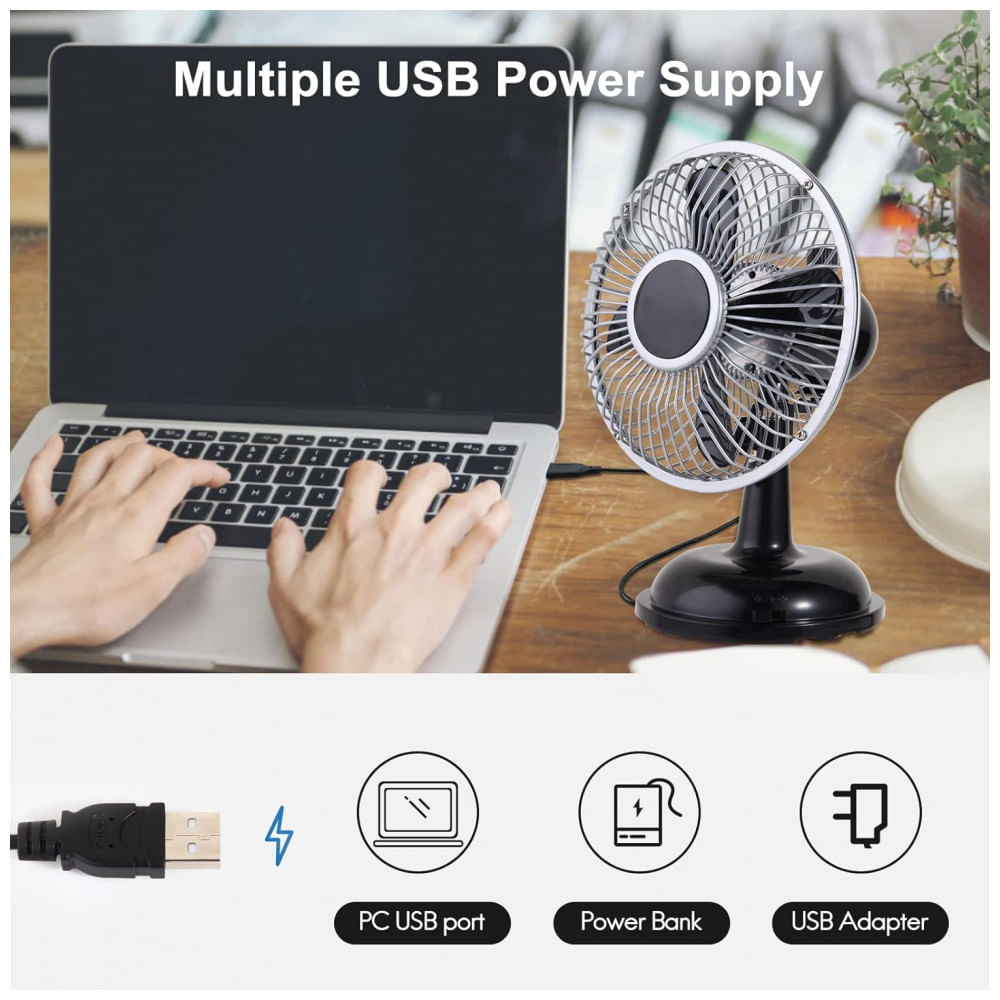 Ventilador de Mesa Portátil Retro USB com 2 Velocidades Avoeco, Preto