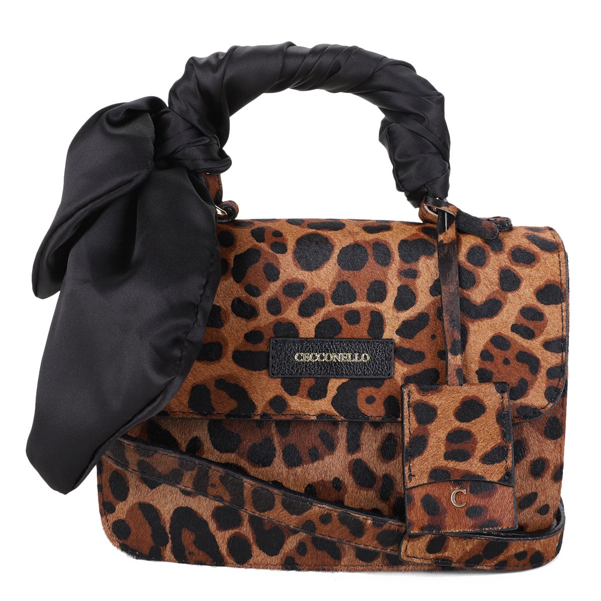 Miniatura Bolsa Couro Cecconello Mini Bag Animal Print Onça Feminina Preto