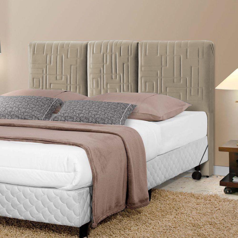Miniatura Cabeceira Cama Box Anita Completa Regulável 140-160-195cm X 125cm Suede Bege - Cor: Bege