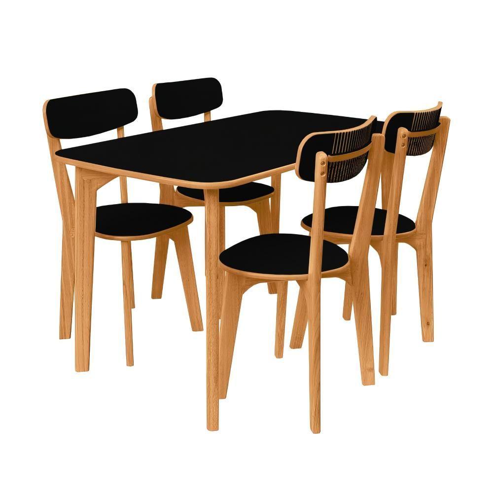 Conjunto Mesa De Jantar Retangular Divino Preta 120x80cm Com 4 Cadeiras Divino - Preto