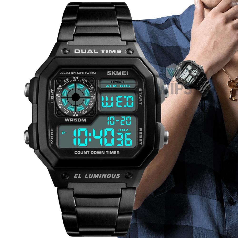 Relógio Masculino Skmei 1335 Esportivo Quadrado Led Preto
